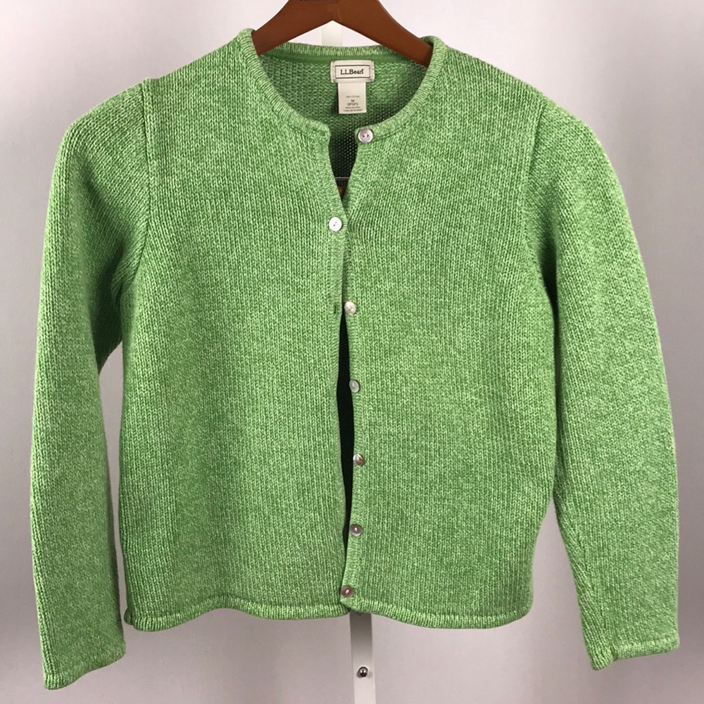 L.L. Bean green cardigan sweater button front M